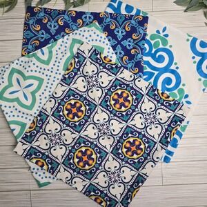 Decorative Pillow Covers Blue Green White Tile Print Set of 4 NWOT